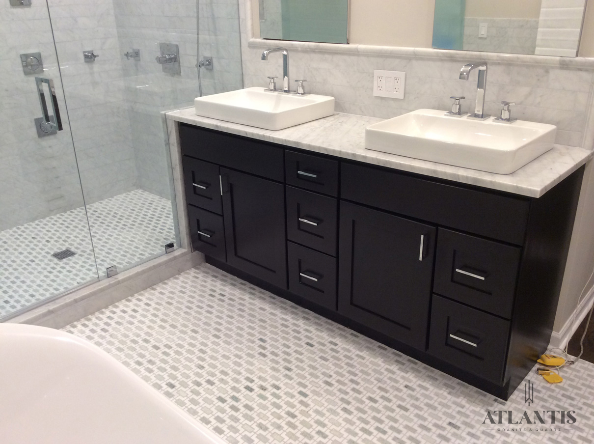 Daltile Premium Carrara Marble Countertop in Northbrook, IL bathroom remodel